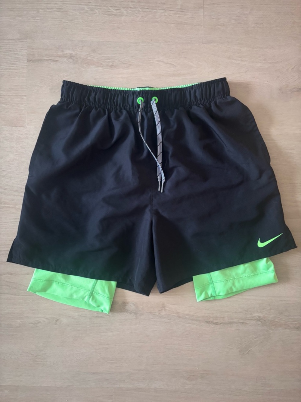 Nike Black Shorts with Neon Green Inner Liner Thermal